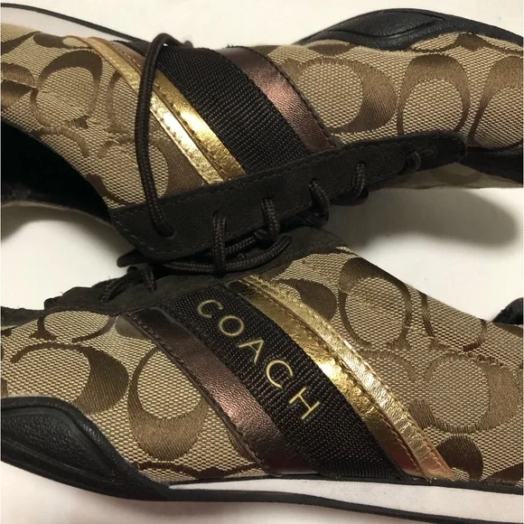 Coach Vintage Sneakers Size 8 Medium Jayme Women's Brown/Tan with Gold Detail - Picture 5 of 11